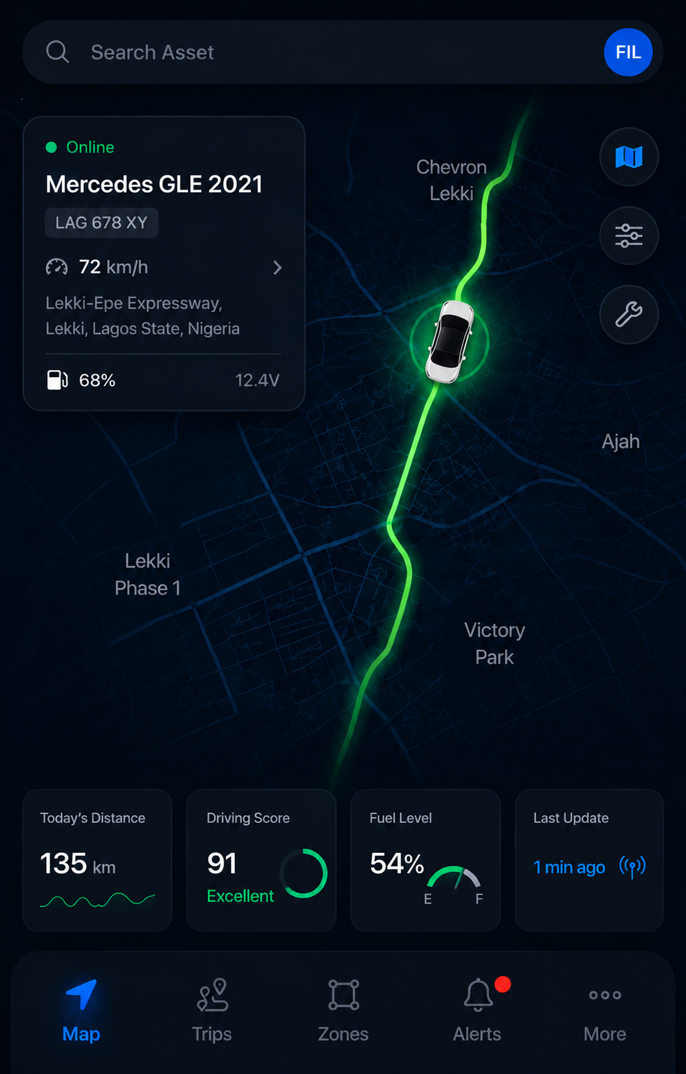FleetHive live tracking app view